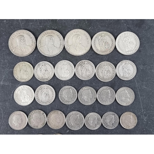 444 - Coins: a small quantity of Swiss 20th century silver coinage, 191g.