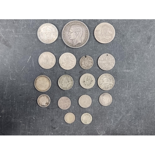 446 - Coins: Greece, a George I 1875 five drachmai silver coin; together with various other coins.... 