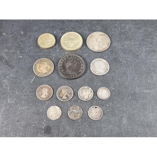 447 - Coins: a quantity of coins, mostly UK, to include: a George III 1807 Soho Mint penny; and a few silv... 