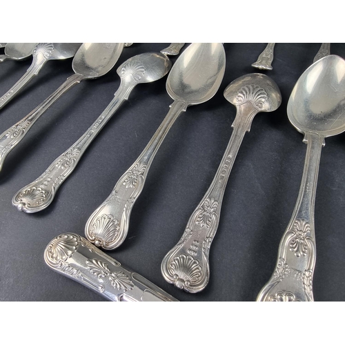 56 - A George IV silver canteen of Kings Honeysuckle with Union Shell pattern cutlery for twelve, to incl... 