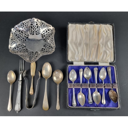 58 - A cased set of six silver teaspoons, by Sir John Bennett Ltd, London 1932; together with seven other... 