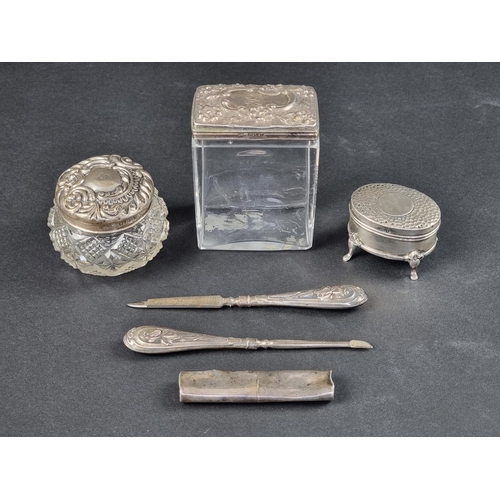 70 - A group of silver, white metal and mounted items, gross weighable 60g. (6)