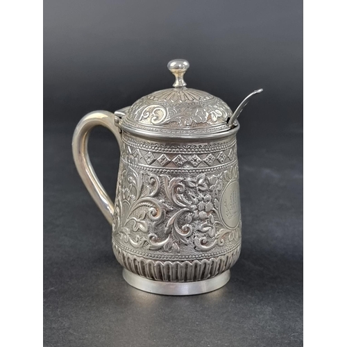 9 - A Victorian silver mustard pot, by Henry Wilkinson & Co, London 1879, 10cm high; together with a... 