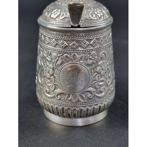 9 - A Victorian silver mustard pot, by Henry Wilkinson & Co, London 1879, 10cm high; together with a... 