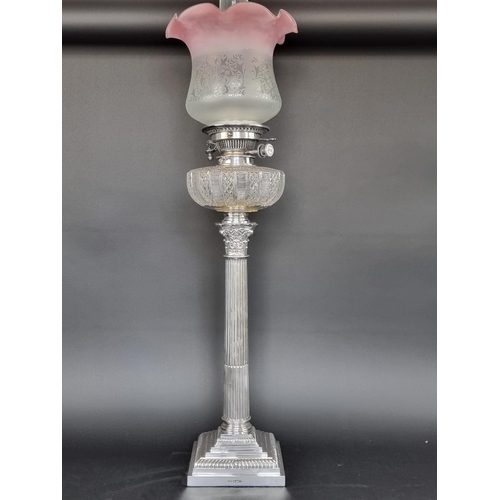 1A - An Edwardian silver Corinthian column oil lamp, by Mappin and Webb, Sheffield 1906, height to top of... 