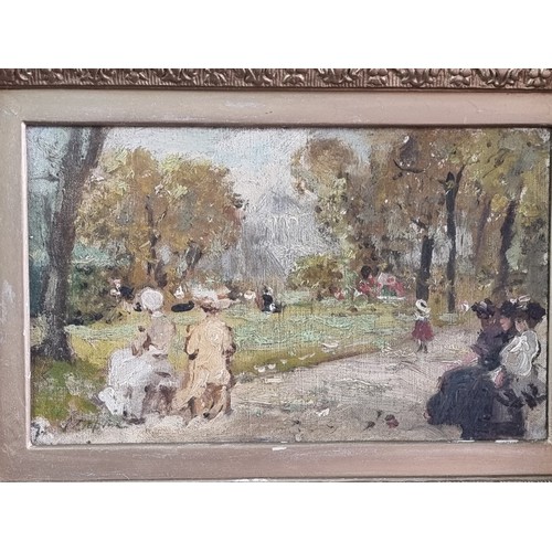 1203 - Stanislas Lepine (1835-92), figures in a park, signed, oil on board, 14 x 22.5cm.M Newman Ltd. 43a D... 