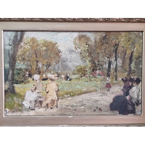 1203 - Stanislas Lepine (1835-92), figures in a park, signed, oil on board, 14 x 22.5cm.M Newman Ltd. 43a D... 