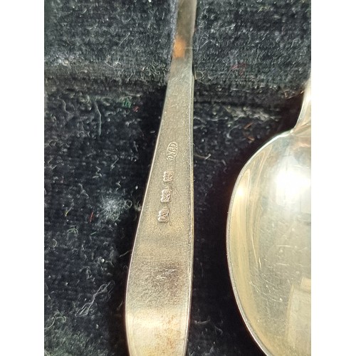 87 - A cased set of six silver teaspoons, by A P Co, Birmingham 1945, 72.9g.