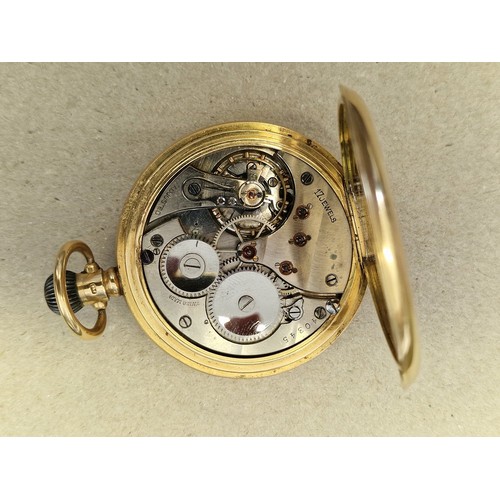 396 - An 18ct gold open faced stem wind pocket watch, 50mm, having Swiss movement, the case by A.L.D, Birm... 