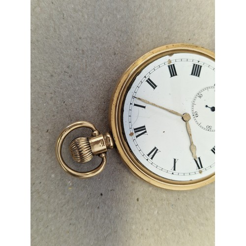 396 - An 18ct gold open faced stem wind pocket watch, 50mm, having Swiss movement, the case by A.L.D, Birm... 