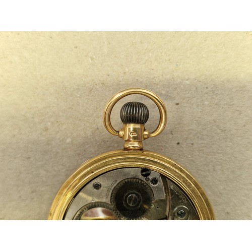 396 - An 18ct gold open faced stem wind pocket watch, 50mm, having Swiss movement, the case by A.L.D, Birm... 