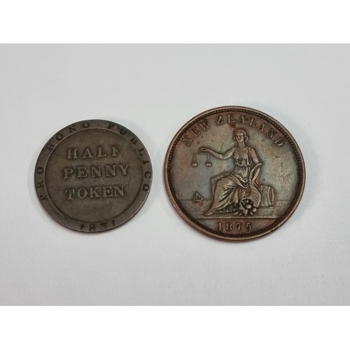 432 - Tokens: an 1875 New Zealand Penny Token, Gaisford & Edmonds Butchers Christchurch; together with... 