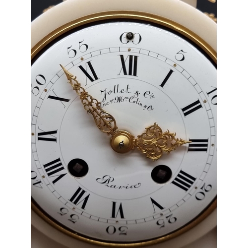 1107 - A good 19th century French white marble and gilt bronze mantel clock, in Louis XVI style, the e... 