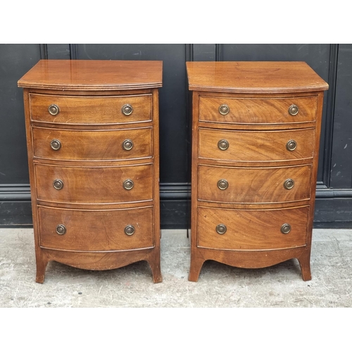 1006 - A near pair of mahogany bowfront bedside chests, largest 49cm wide.