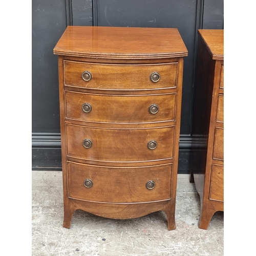 1006 - A near pair of mahogany bowfront bedside chests, largest 49cm wide.