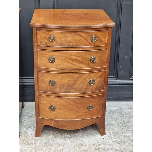 1006 - A near pair of mahogany bowfront bedside chests, largest 49cm wide.