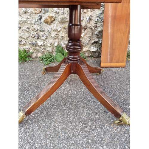 1014 - A 19th century mahogany, satinwood crossbanded and line inlaid twin pedestal dining table, stam... 