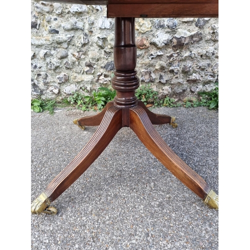 1014 - A 19th century mahogany, satinwood crossbanded and line inlaid twin pedestal dining table, stam... 