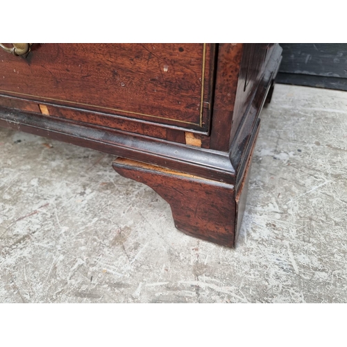 1020 - An unusual George III mahogany, burr yew, line inlaid and brass strung chest of drawers, incorp... 