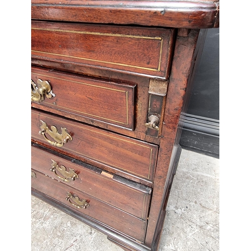 1020 - An unusual George III mahogany, burr yew, line inlaid and brass strung chest of drawers, incorp... 