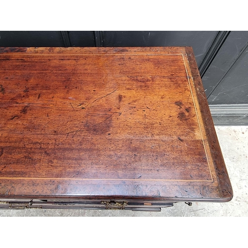 1020 - An unusual George III mahogany, burr yew, line inlaid and brass strung chest of drawers, incorp... 