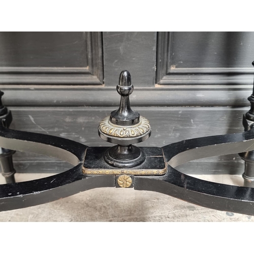 1026 - A small late 19th century, Louis XIV style, ebonised and amboyna bijouterie table, the top 50.5... 