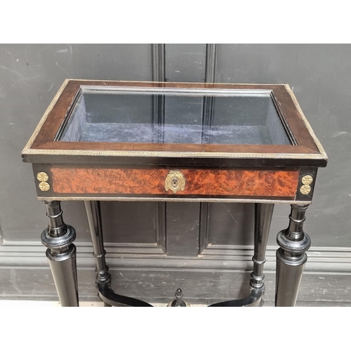 1026 - A small late 19th century, Louis XIV style, ebonised and amboyna bijouterie table, the top 50.5... 