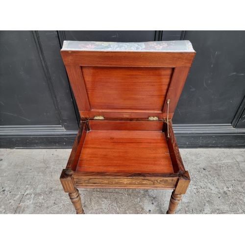 1042 - A late Victorian rosewood and inlaid piano stool, with hinged seat, 49cm wide.