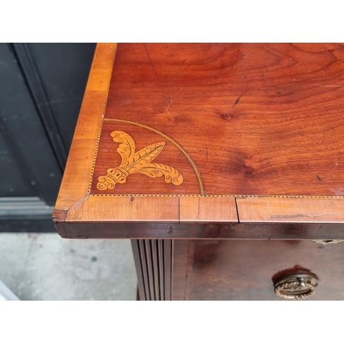 1058 - An unusual 19th century mahogany and inlaid pedestal sideboard, probably Scottish, 160.5cm wide.... 