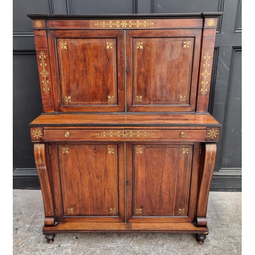 1059 - A George IV rosewood and brass inlaid chiffonier, 107.5cm wide.