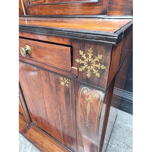 1059 - A George IV rosewood and brass inlaid chiffonier, 107.5cm wide.