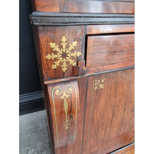 1059 - A George IV rosewood and brass inlaid chiffonier, 107.5cm wide.