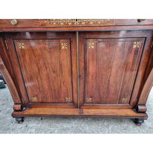 1059 - A George IV rosewood and brass inlaid chiffonier, 107.5cm wide.