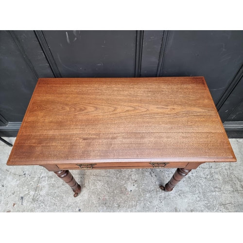 1065 - A late Victorian mahogany single drawer side table, stamped 'Edwards and Roberts', 91cm wide.... 