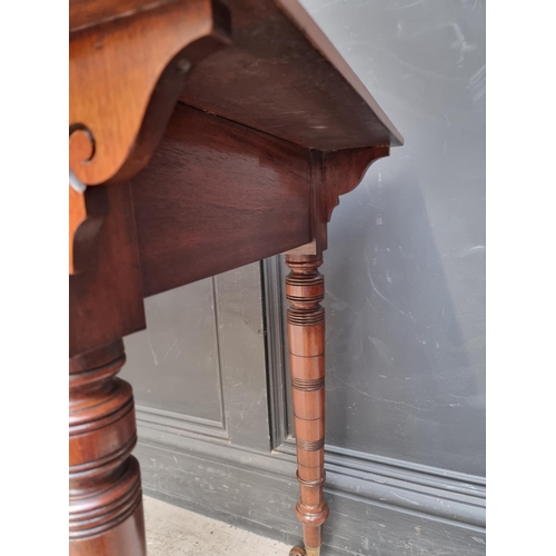 1065 - A late Victorian mahogany single drawer side table, stamped 'Edwards and Roberts', 91cm wide.... 