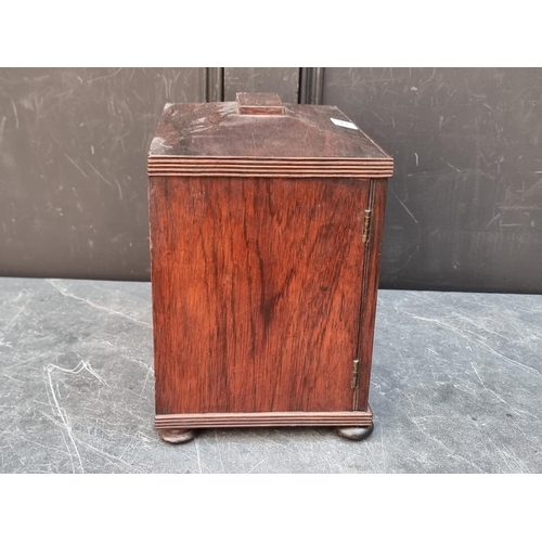 1085 - A small William IV rosewood table top collectors chest, each drawer labelled 'Grundy & Fox,... 