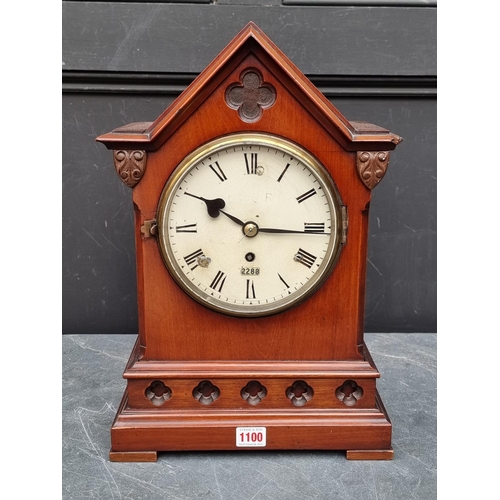 1100 - Railwayana: a Gothic mahogany LNER fusee mantel clock, the 7in painted dial bearing ivorine pla... 