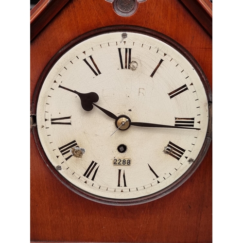 1100 - Railwayana: a Gothic mahogany LNER fusee mantel clock, the 7in painted dial bearing ivorine pla... 