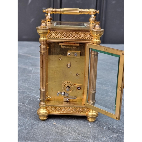 1104 - An antique French gilt brass carriage timepiece, height including handle 15.5cm.... 