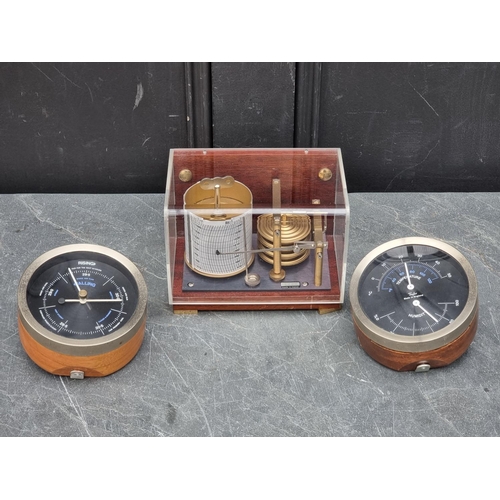 1108 - A small barograph, by Plastimo, 17.5cm wide; together with a barometer set, by Taylor, 12cm dia... 