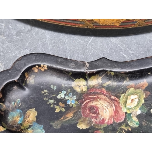 1112 - An unusually small 19th century papier mache tray, by Jennens & Bettridge, 15cm wide; together w... 