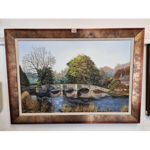 1129 - Patrick Duff, 'The Ashford Bridge, Derbyshire', signed and dated '93, further inscribed verso, oil o... 