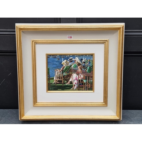 1135 - Sherree Valentine Daines, 'Henley Royal Regatta', initialled, labelled verso, oil on board, 21.5 x 2... 