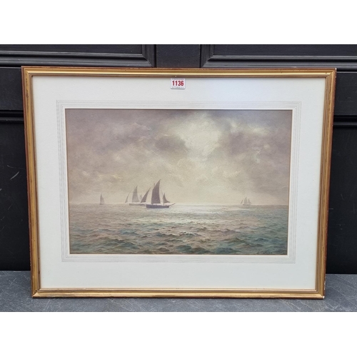 1136 - J Aitken, sailing boats, signed, watercolour, 32.5 x 48.5cm.