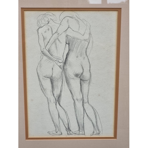 1153 - Attributed to Augustus John, study of two female nudes, unsigned, pencil, 33 x 23cm.  Provenance: Da... 