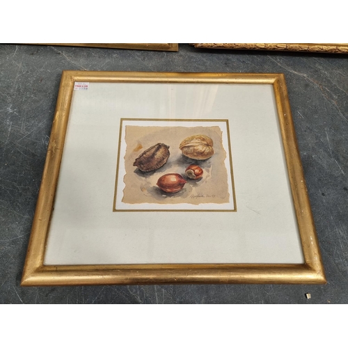 1158 - European School, late 19th Century, still life of nuts, indistinctly signed and dated '97, watercolo... 