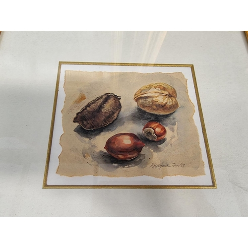 1158 - European School, late 19th Century, still life of nuts, indistinctly signed and dated '97, watercolo... 