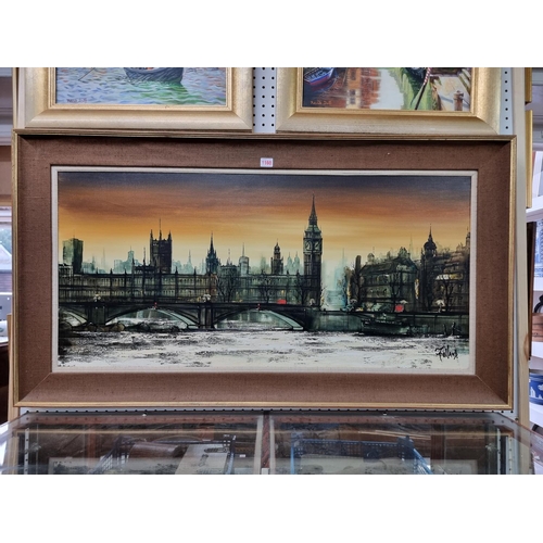 1160 - Ronald Folland, 'Towards Westminster', signed, labelled verso, oil on canvas, 50 x 105.5cm. &nb... 