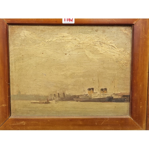 1162 - British or Irish School, early 20th century, boats by a port, unsigned, oil on canvas, 24.5 x 32.5cm... 