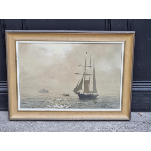 1163 - Roger Fisher, 'S.T.A. Schooner, Sir Winston Churchill', signed and dated '74, extensively inscr... 